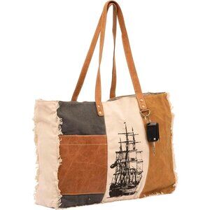 Large Upcycled Canvas & Cowhide Leather Tote Bag for Women
